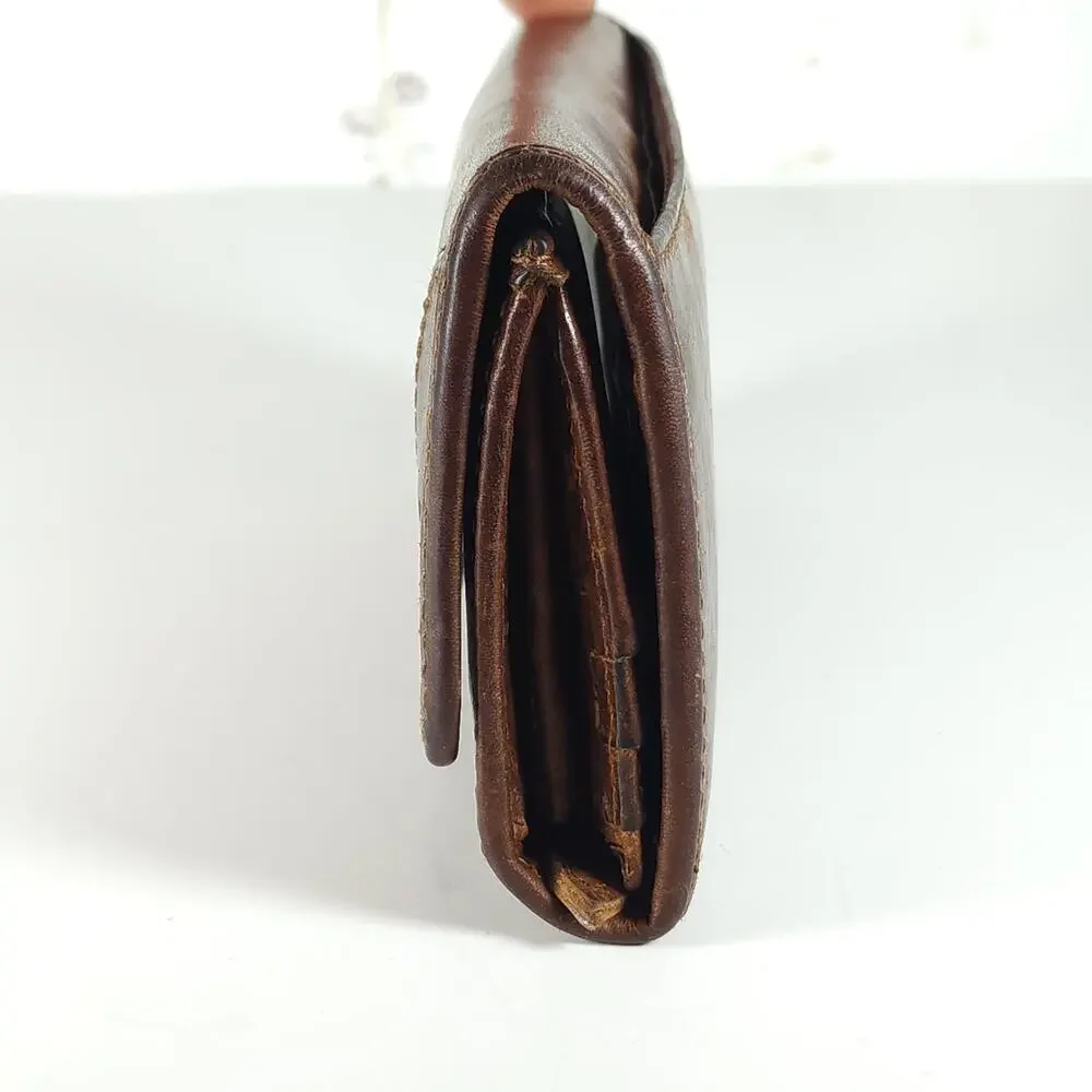 Frye Melissa Continental Cognac Brown Distressed Leather Snap Trifold Wallet - Picture 5 of 13